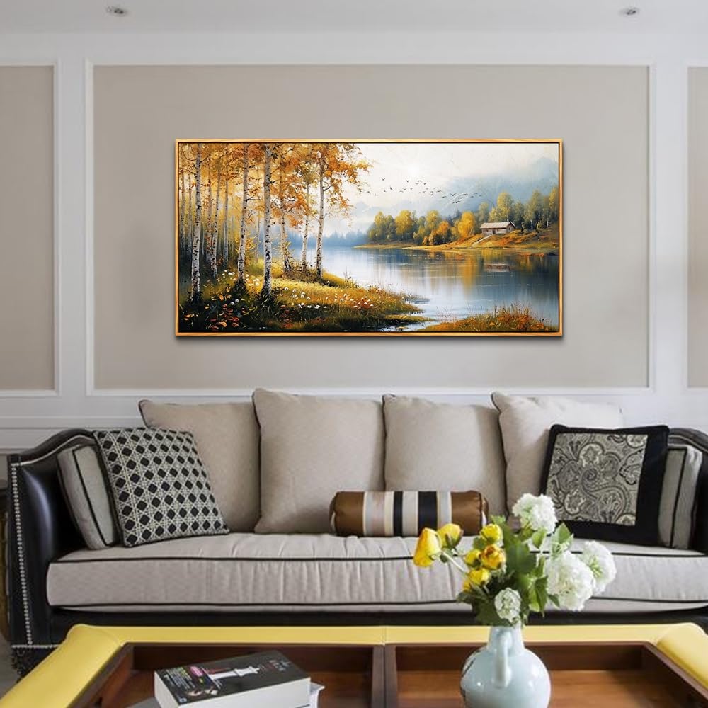 ERQINHUA Canvas Printing Wall Art Large Wall Decor For Living Room Restaurant Forest Landscape Painting Lakeside Watercolour Wall Pictures Office Mural Farmhouse Home Decor 20x40 Inches Wood Framed