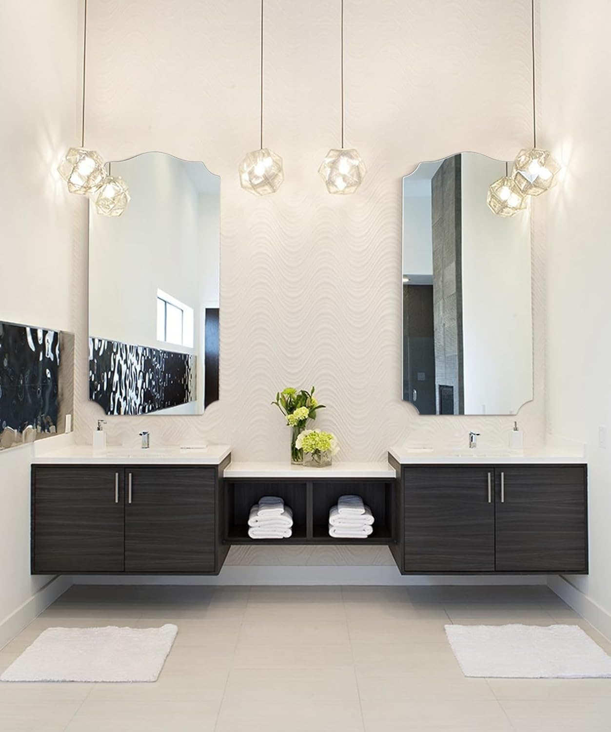 2 Pack Long Arched Decorative Mirror for Bathroom, 36"x18" Silver Vanity Mirror for Wall, Scalloped, for Entryway, Living Room, Bedroom, Set of 2