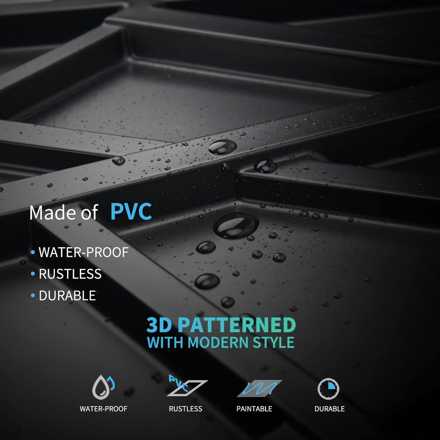 Art3d 19.7" x 19.7" (Pack Of 12) Wall Panel Stripes , Black