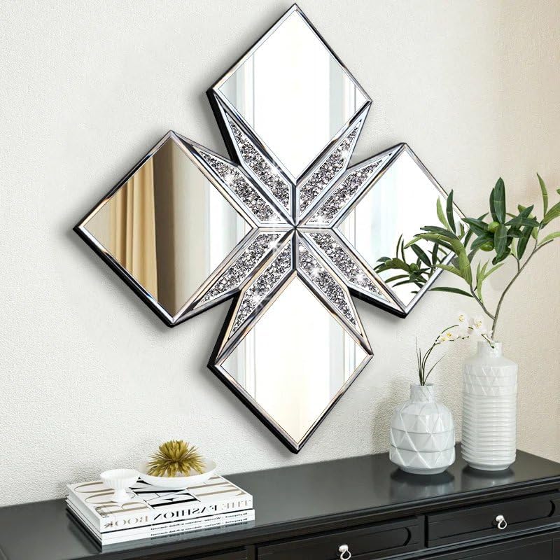 Artisan Set of 4 Silver Beveled Wall Decor Mirrors - 24x8 Inch Each, Creative Combination Design for Modern & Farmhouse Home Decor, Shatter-Resistant Glass with Wood Backing