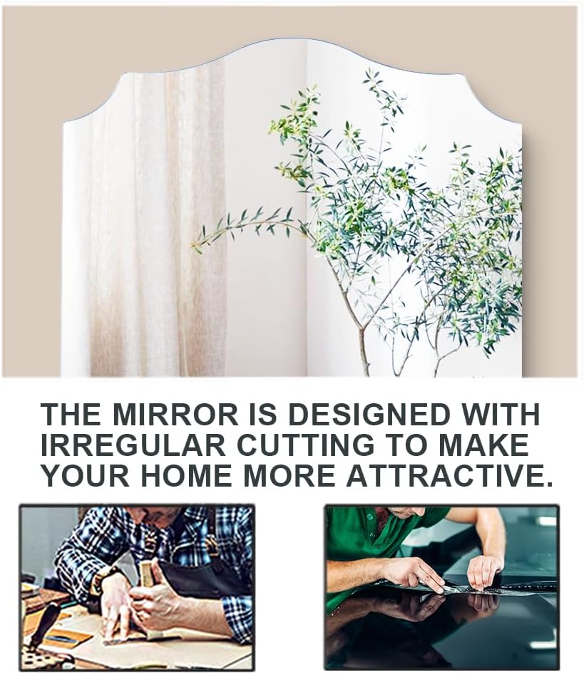 2 Pack Long Arched Decorative Mirror for Bathroom, 36"x18" Silver Vanity Mirror for Wall, Scalloped, for Entryway, Living Room, Bedroom, Set of 2