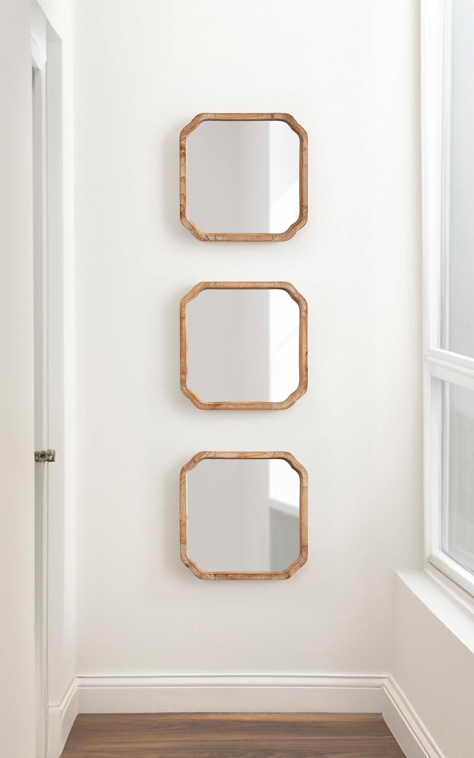 Kate and Laurel Marston Modern Wooden Square Wall Mirror Set, Set of 3, 12 x 12, Rustic Brown, Decorative Three-Piece Mirror Set for Use as Bathroom Mirror Decor or Gallery Wall Mirrors