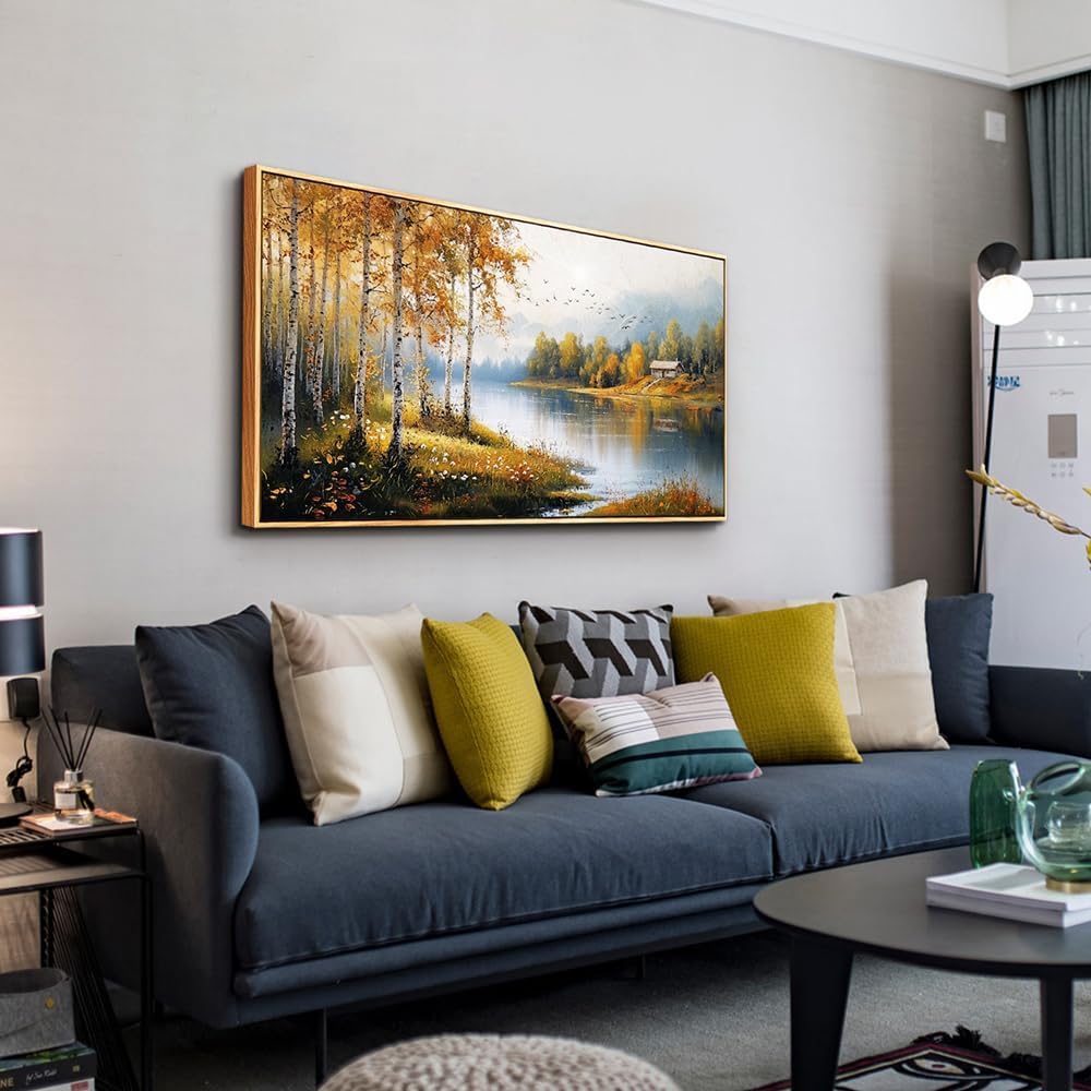 ERQINHUA Canvas Printing Wall Art Large Wall Decor For Living Room Restaurant Forest Landscape Painting Lakeside Watercolour Wall Pictures Office Mural Farmhouse Home Decor 20x40 Inches Wood Framed