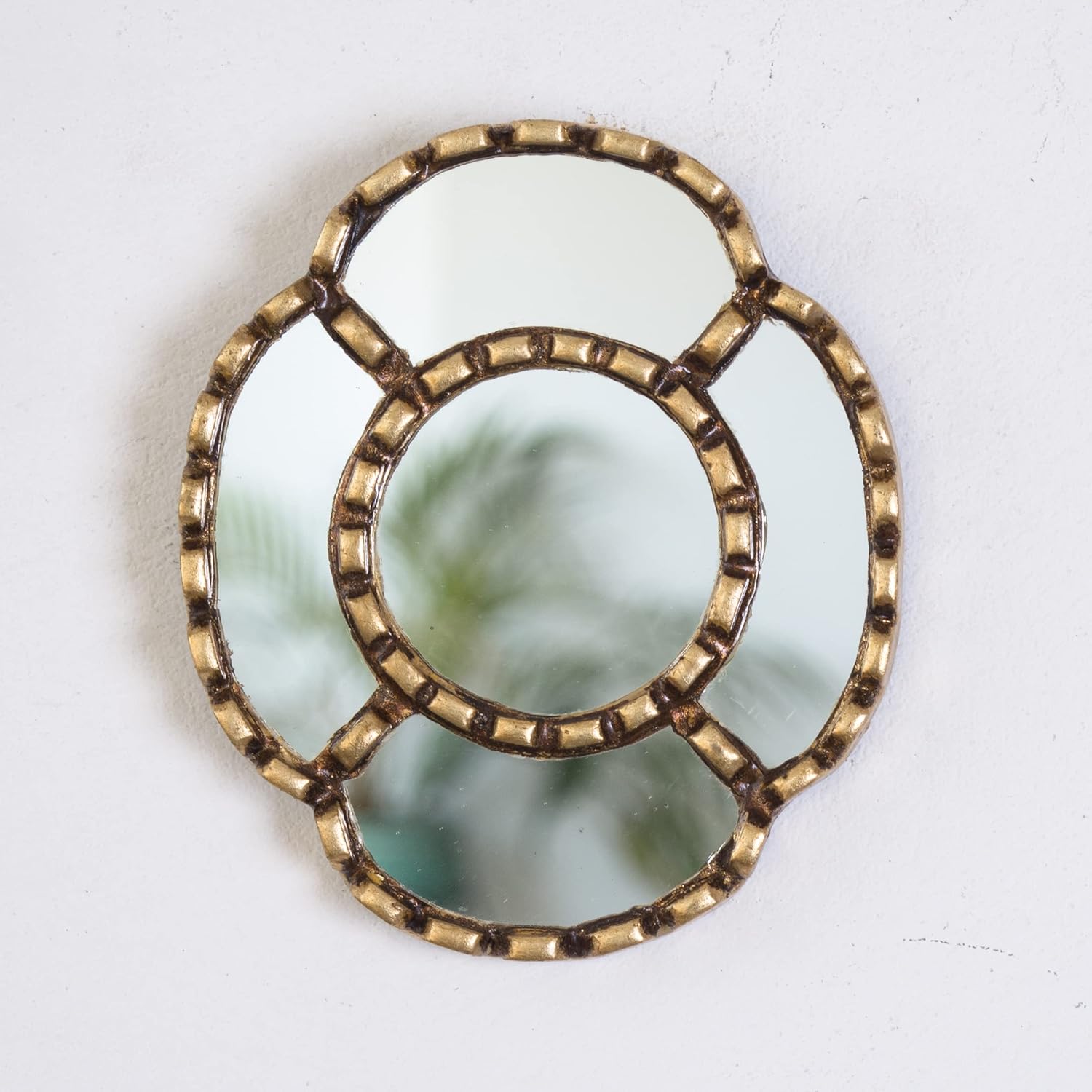 Small Gold Accent Wall Mirror Set of 3 - Decorative Vintage Mirrors of 6" for Wall, Peruvian Mirrors Vanity with Gold Leaf 'Cuzco Radiance'