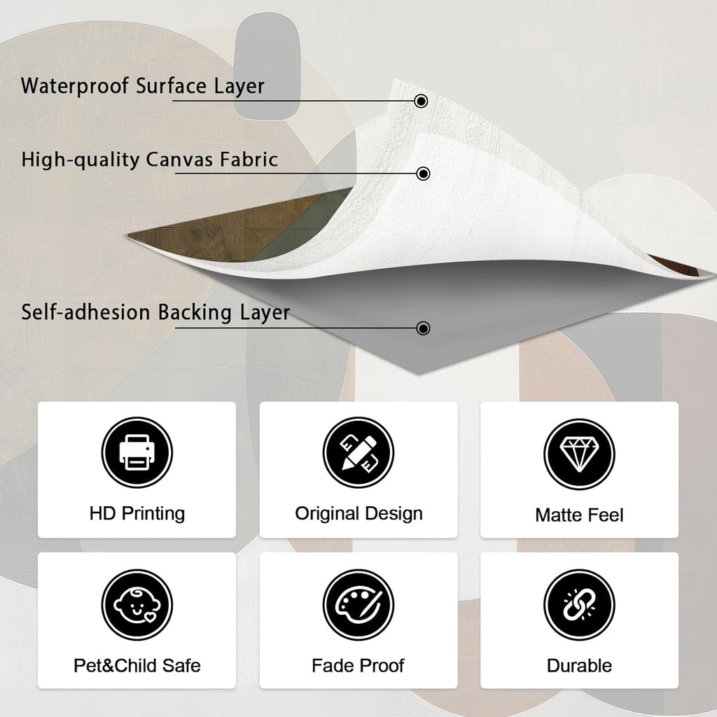 Zeeko Modern Abstract Geometrical Wall Mural Peel and Stick (148" W x 110" H) Mid Century Canvas Waterproof Self Adhesive Removable Wallpaper for Bedroom Living Room Office Art Decor