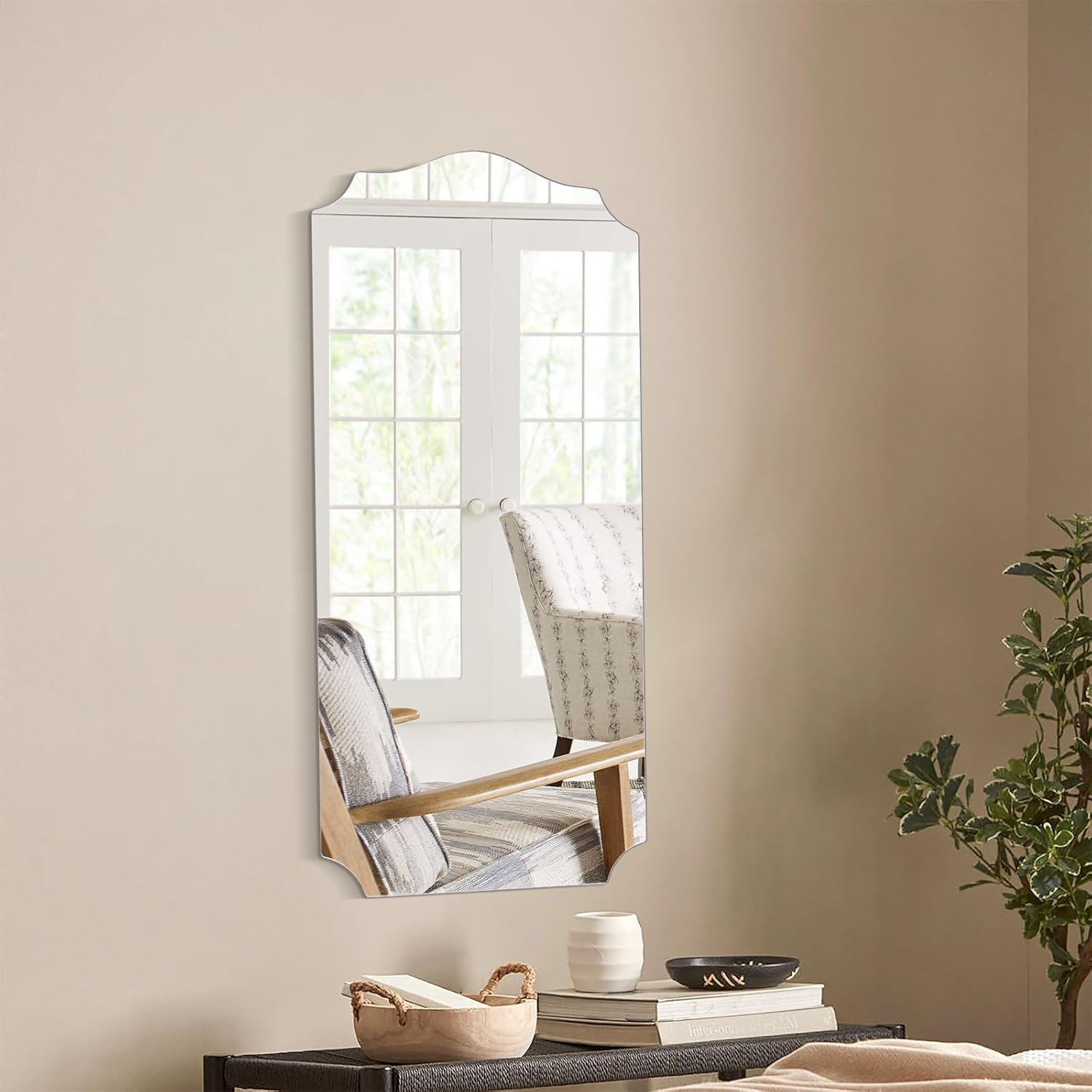 2 Pack Long Arched Decorative Mirror for Bathroom, 36"x18" Silver Vanity Mirror for Wall, Scalloped, for Entryway, Living Room, Bedroom, Set of 2