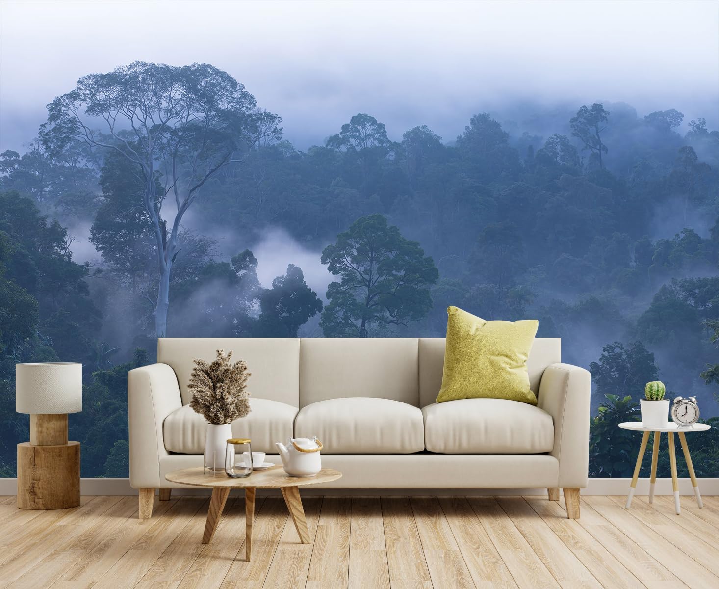 Hazy Forest Wall Mural, Abstract Nature Landscape Wallpaper, Background Wall Decoration Patterns（Non-self-Adhesive）