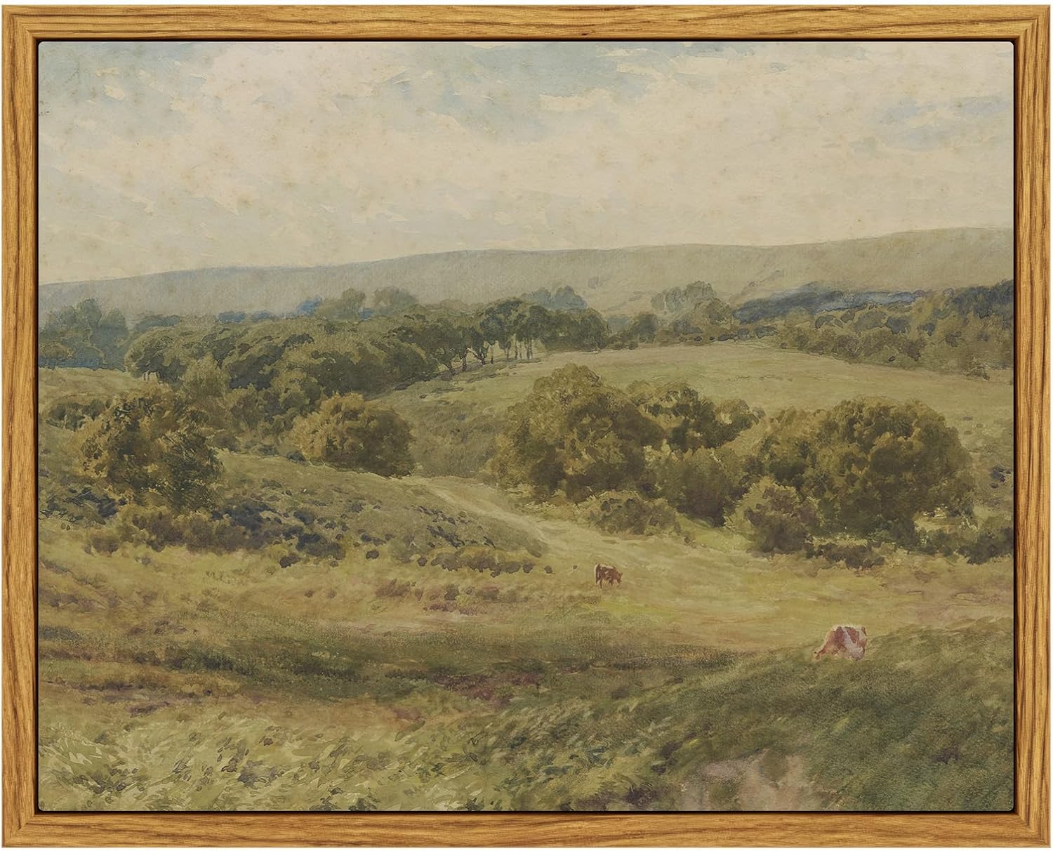 InSimSea Framed Canvas Wall Art Vintage Decor, Landscape Wall Art, Meadow with Flowers Art, Modern Farmhouse Decor, Cottagecore Bedroom Bathroom Office Decorations, 24"x36"