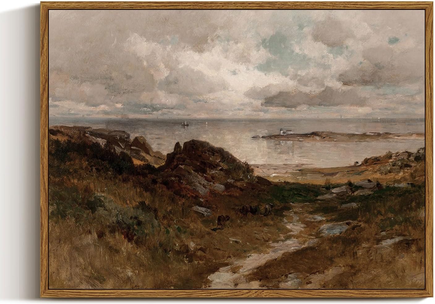 InSimSea Framed Canvas Wall Art Vintage Decor, Landscape Wall Art, Meadow with Flowers Art, Modern Farmhouse Decor, Cottagecore Bedroom Bathroom Office Decorations, 24"x36"