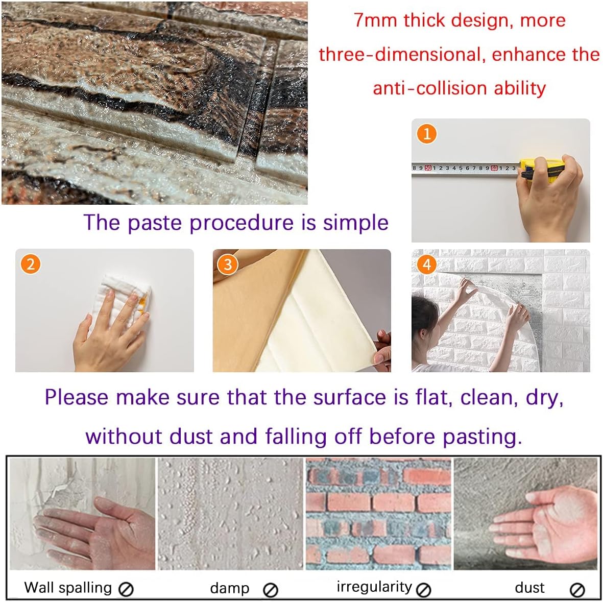 Yutianli 7mm Thick Anti-Collision self Adhesive 3D Wall Panels Peel and Stick,10-Pack 57 Sq.Ft Antique Faux Brick Wall Panels Foam Faux Stone Wallpapers for Bedroom (10, Style A)