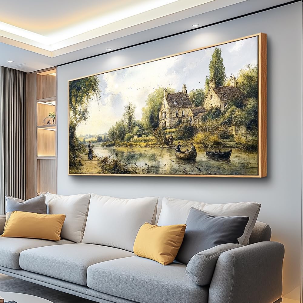 ERQINHUA Canvas Printing Wall Art Large Wall Decor For Living Room Restaurant Forest Landscape Painting Lakeside Watercolour Wall Pictures Office Mural Farmhouse Home Decor 20x40 Inches Wood Framed