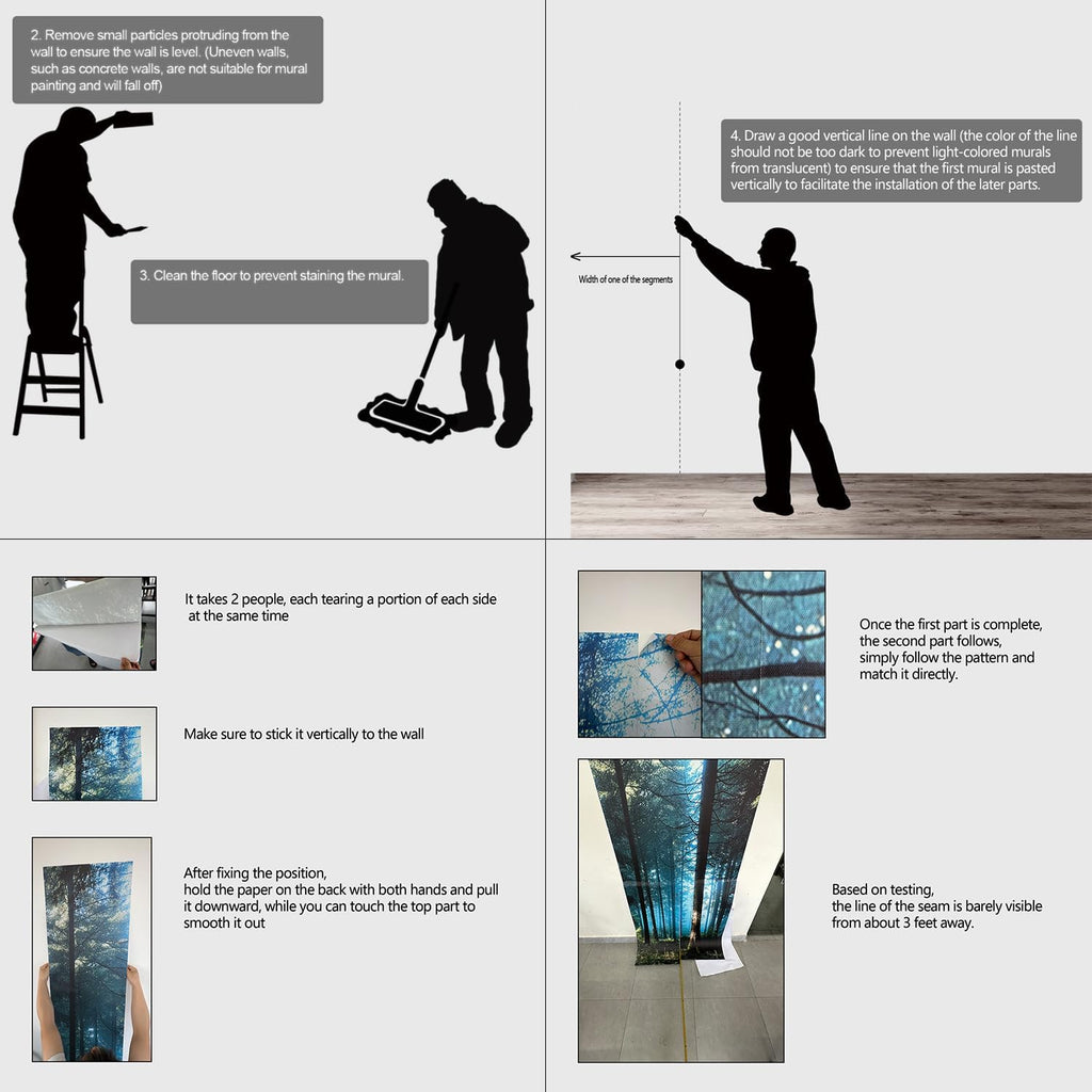 Forest Landscape Wall murals Woodland Tree Peel and Stick self Adhesive Wallpaper for Bedroom Living Room - 85"x118"