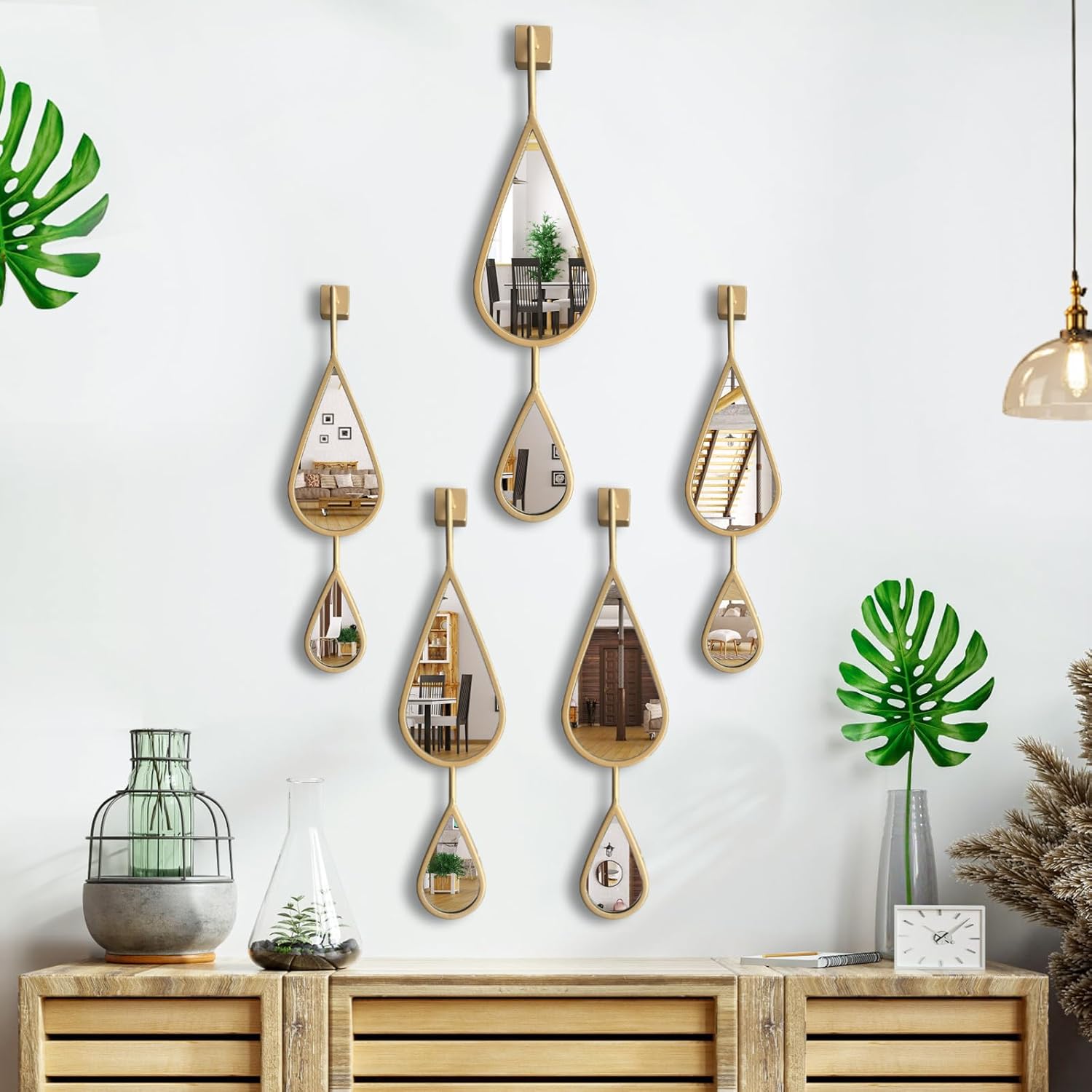 Decorative Mirrors Wall Mounted Mirror Teardrop Shape Metal Frame for Bedroom Living Dining Room Entryway Bathroom Vanity (Rusty Vintage Gold, 4-Pack)