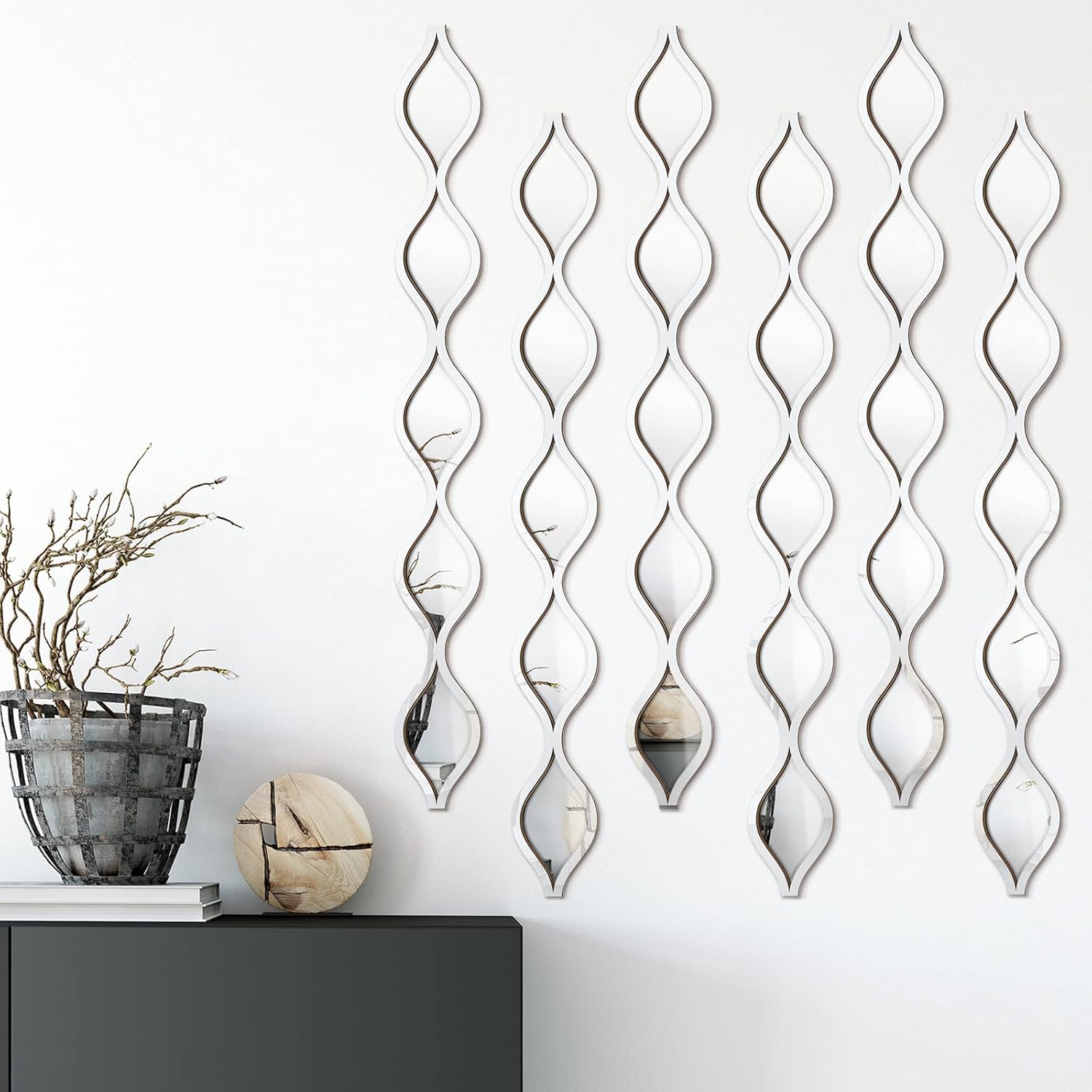 Yulejo 6 Pcs Acrylic Teardrop Mirror Decor - Narrow Wall Decor Boho Vintage Wall Art for Apartment Home Living Room Bathroom Bedroom Hallway (Gold Edge)