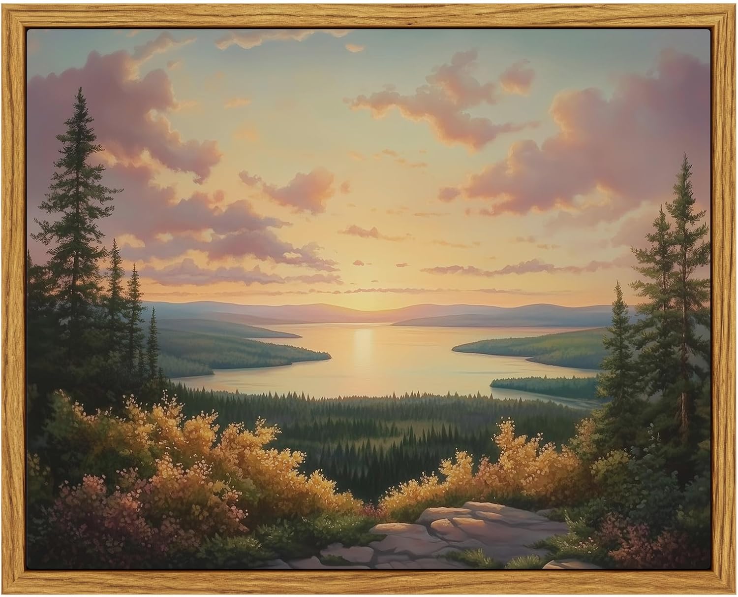 InSimSea Framed Canvas Wall Art Vintage Decor, Landscape Wall Art, Meadow with Flowers Art, Modern Farmhouse Decor, Cottagecore Bedroom Bathroom Office Decorations, 24"x36"