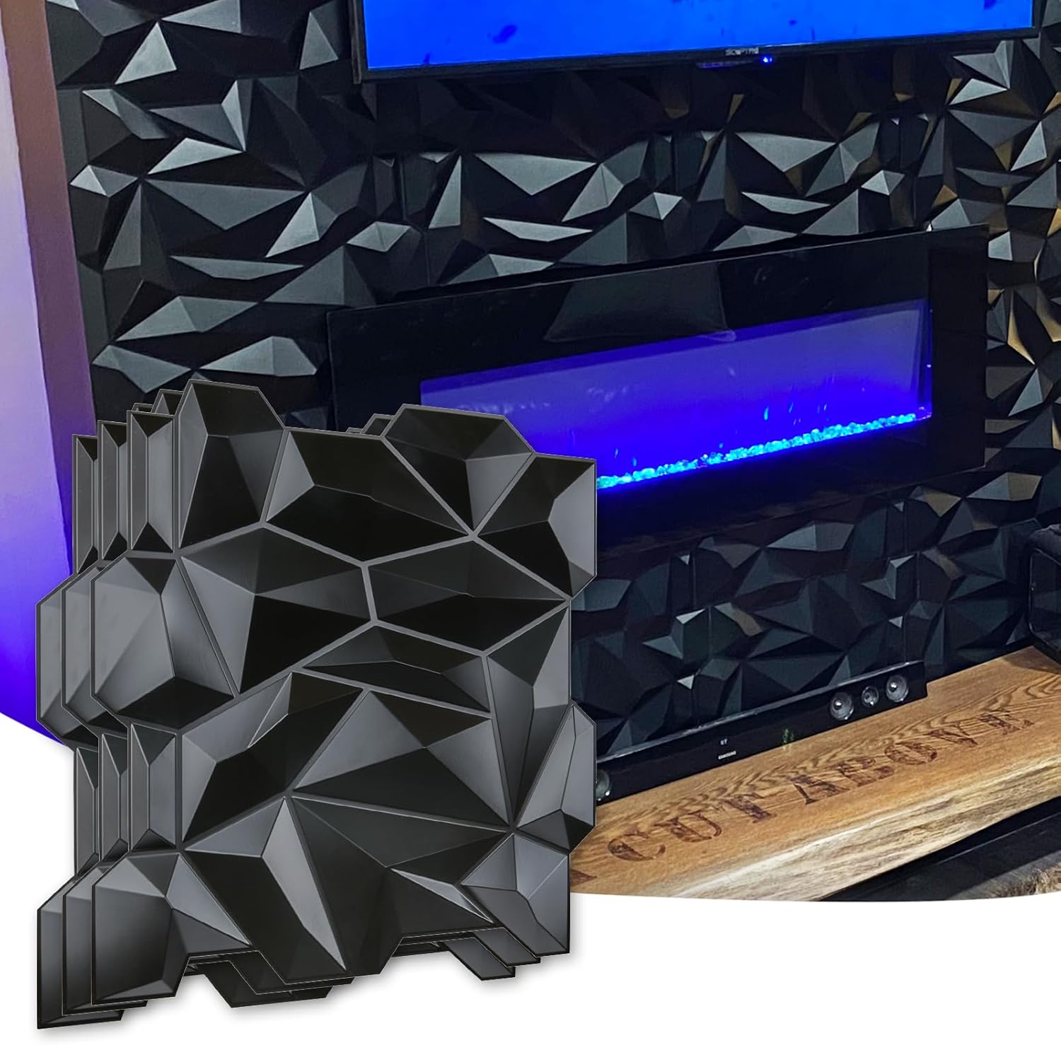 Art3d Decorative 3D Wall Panels 12 Pack 19.7" x 19.7" Creative Wall Panel for Indoor Decoration, Carbon Black