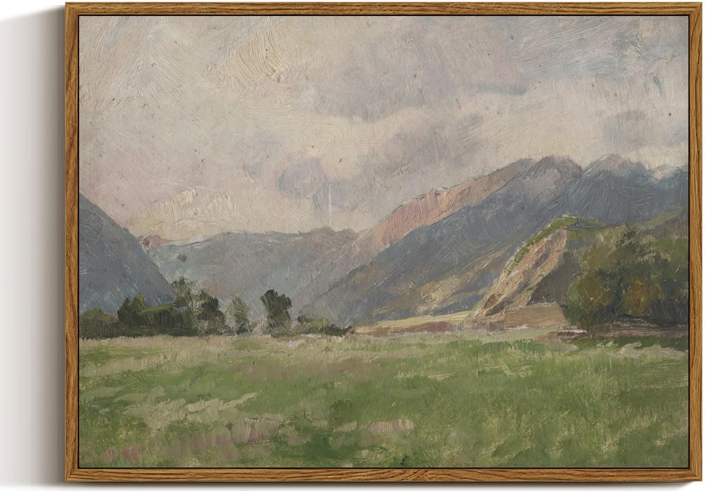 InSimSea Framed Canvas Wall Art Vintage Decor, Landscape Wall Art, Meadow with Flowers Art, Modern Farmhouse Decor, Cottagecore Bedroom Bathroom Office Decorations, 24"x36"