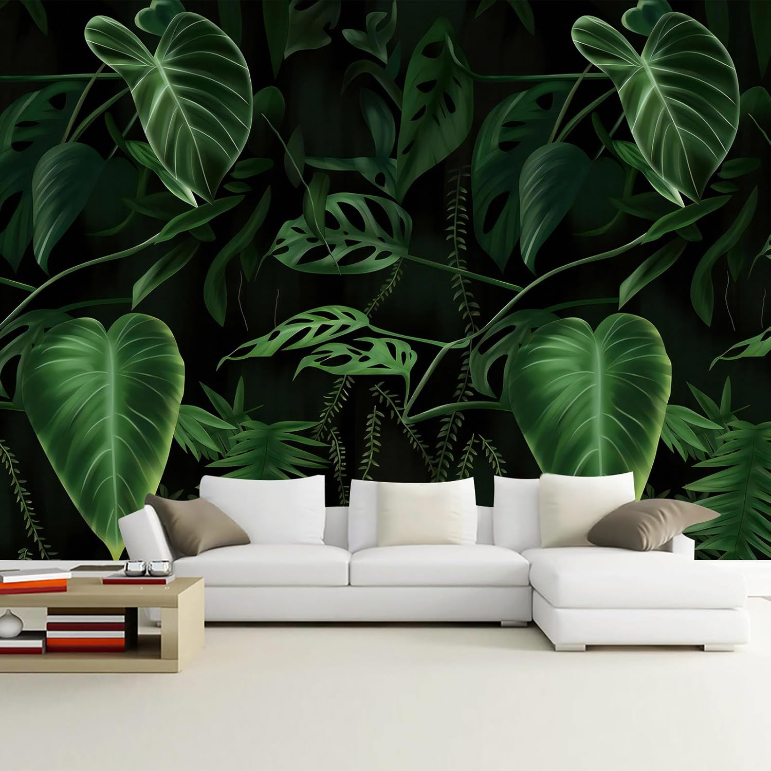 WFBHUA-Beige Banana Leaf Wallpaper Peel and Stick Tropical Self-Adhesive Wall Mural for Living Room Bedroom 82"x57"