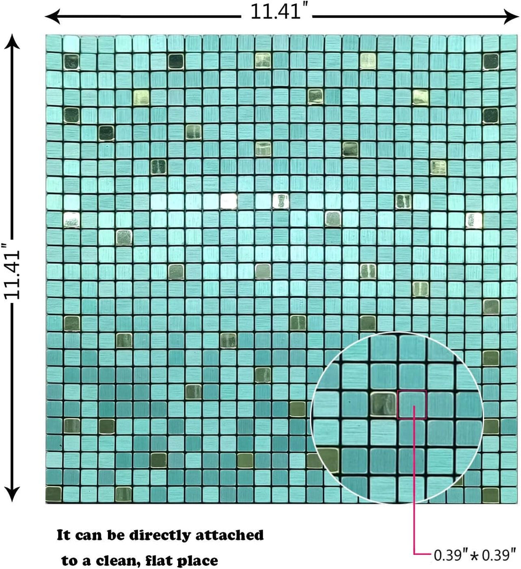 XUANINY 10-Piece Peel and Stick Backsplash for Kitchen Aluminum 3D Wall Sticker Panel Self-Adhesive Metal Mosaic Tile (11.41"x11.41" Green Brushed)