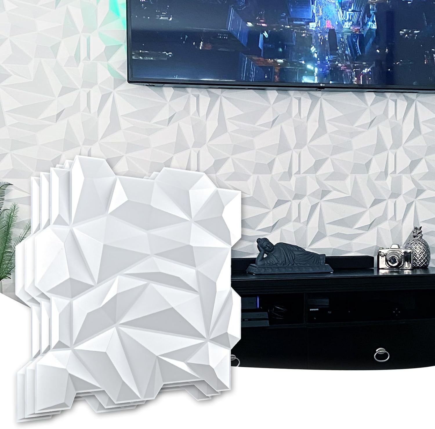 Art3d Decorative 3D Wall Panels 12 Pack 19.7" x 19.7" Creative Wall Panel for Indoor Decoration, Carbon Black