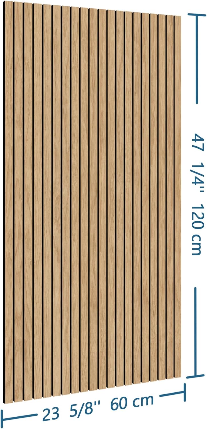 4-Piece Wood Slat Wall Panel for Interior Wall Decor Noise Cancelling 47.2" x 23.6" Peel and Stick Acoustic Decorative 3D Sound Absorbing Wall Paneling, Natural Oak