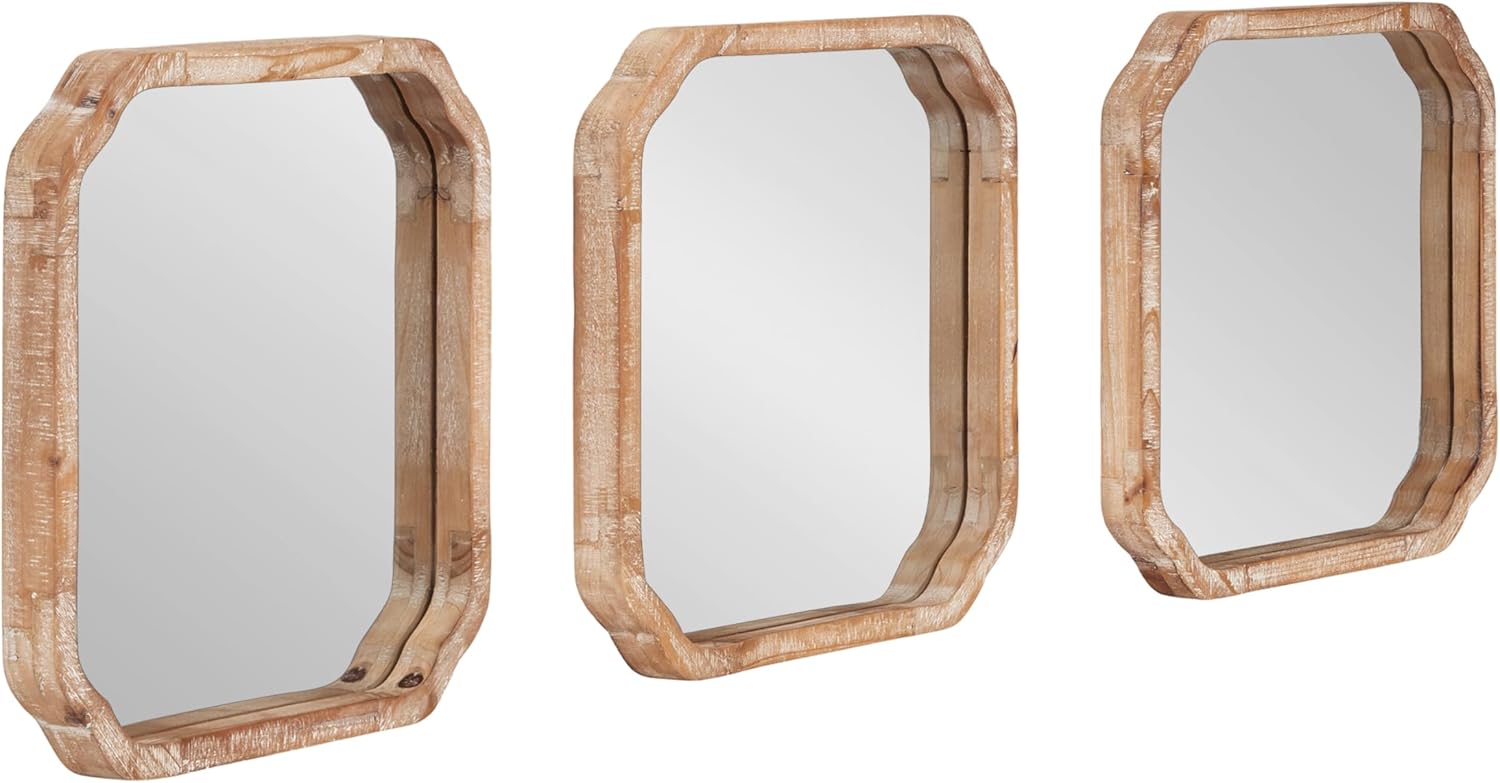Kate and Laurel Marston Modern Wooden Square Wall Mirror Set, Set of 3, 12 x 12, Rustic Brown, Decorative Three-Piece Mirror Set for Use as Bathroom Mirror Decor or Gallery Wall Mirrors