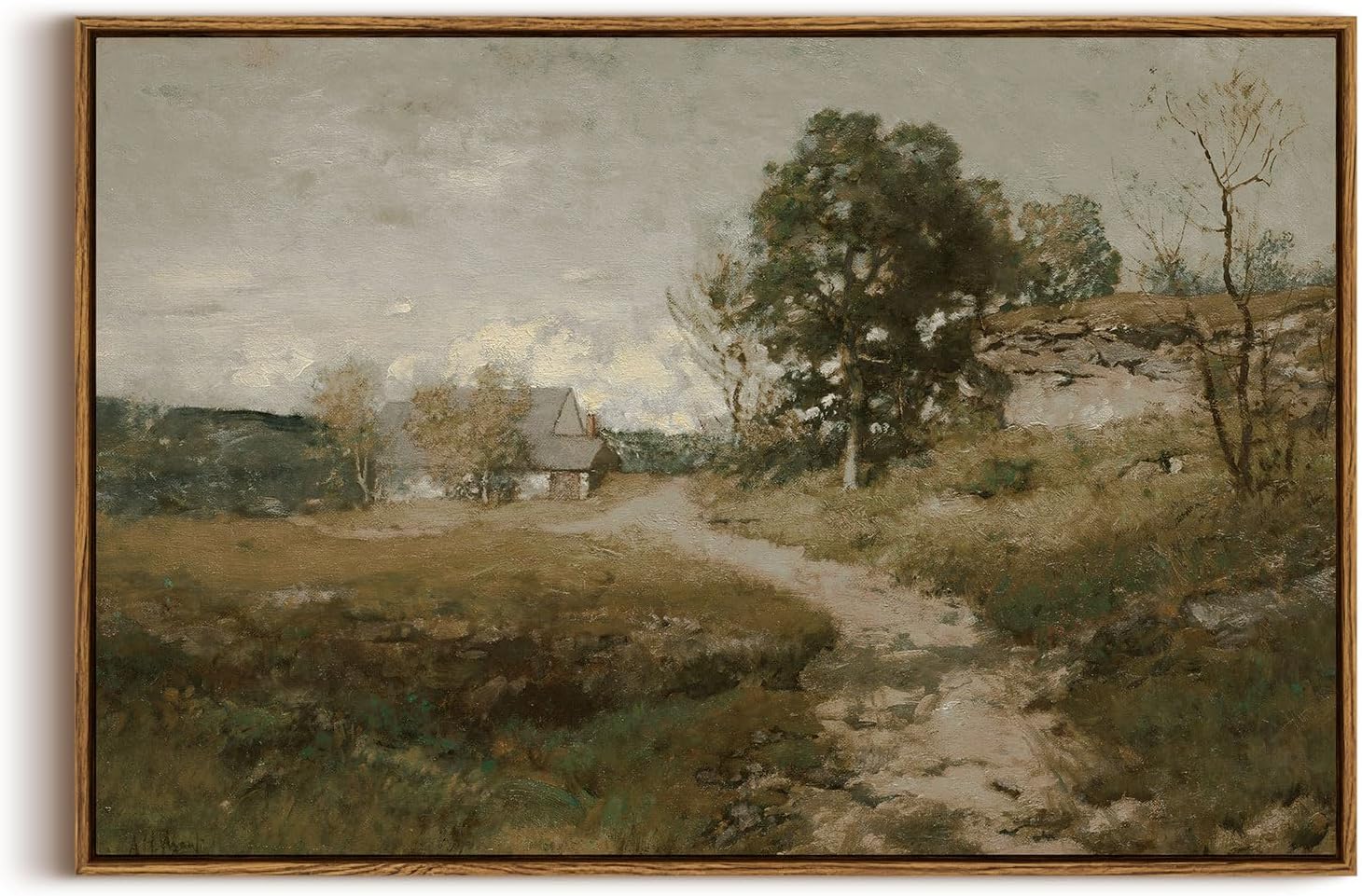 InSimSea Framed Canvas Wall Art Vintage Decor, Landscape Wall Art, Meadow with Flowers Art, Modern Farmhouse Decor, Cottagecore Bedroom Bathroom Office Decorations, 24"x36"