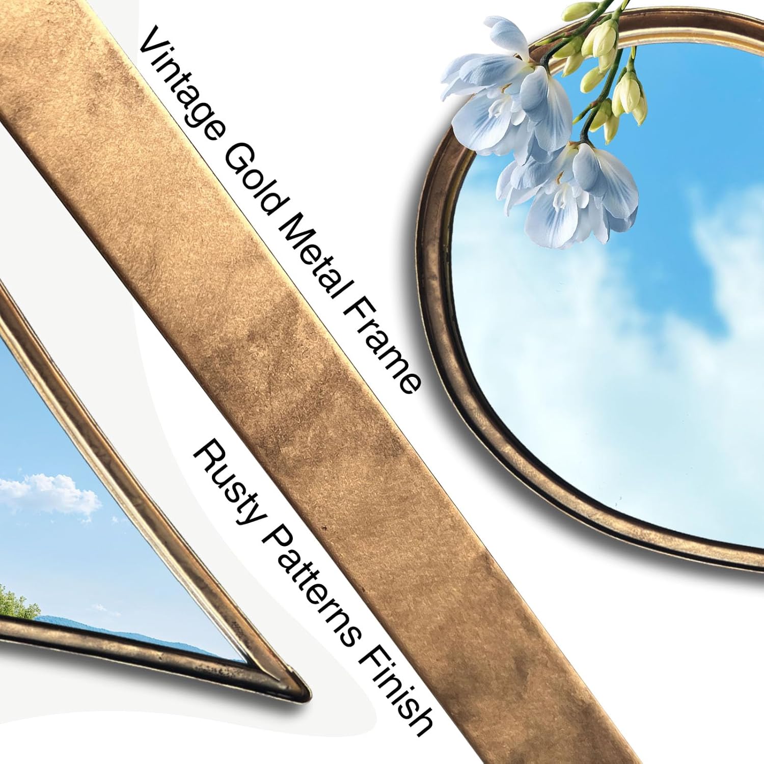 Decorative Mirrors Wall Mounted Mirror Teardrop Shape Metal Frame for Bedroom Living Dining Room Entryway Bathroom Vanity (Rusty Vintage Gold, 4-Pack)