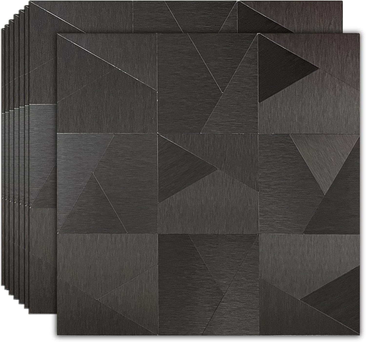 XUANINY Peel and Stick Metal Backsplash Tiles, Self Adhesive Aluminum Mosaic 3D Wall Sticker for Kitchen Bathroom Brushed Grey Decor (11.81"x11.81") (10 Triangle Brushed Silver)