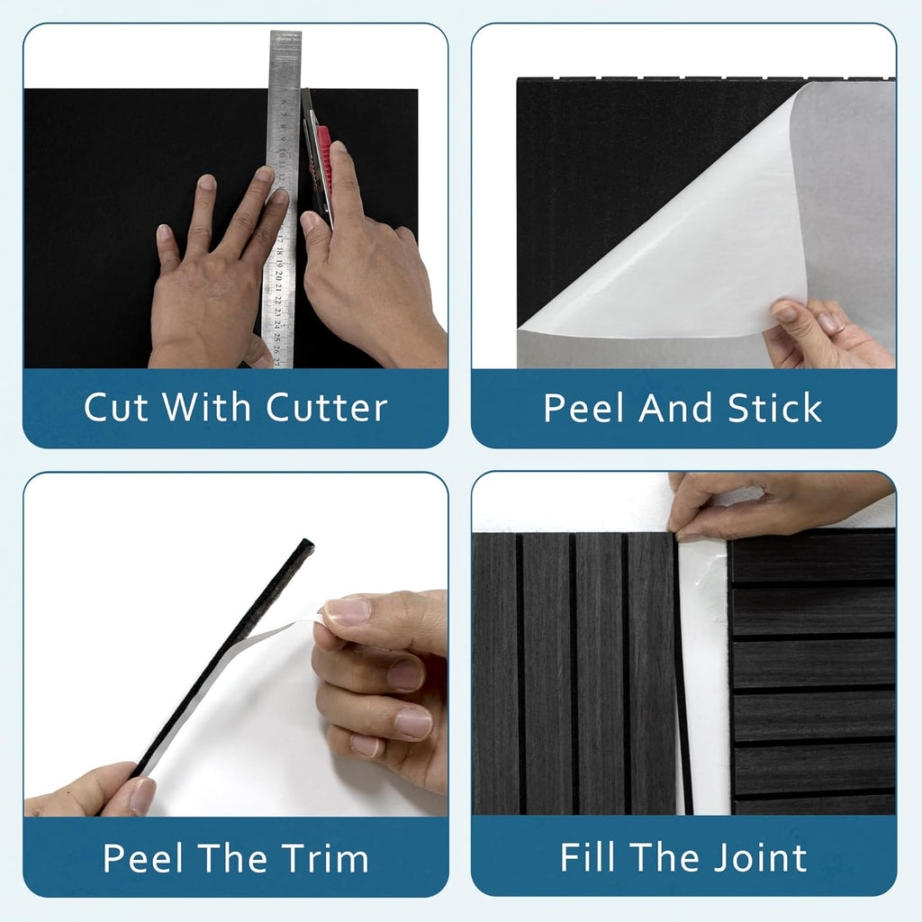 4-Piece Wood Slat Wall Panel for Interior Wall Decor Noise Cancelling 47.2" x 23.6" Peel and Stick Acoustic Decorative 3D Sound Absorbing Wall Paneling, Natural Oak