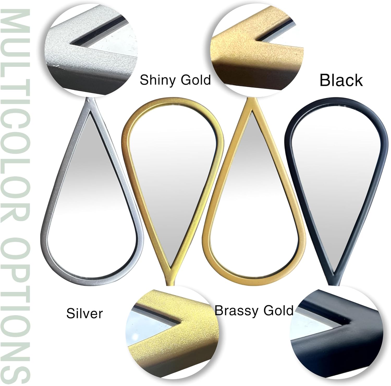 Wall Mirror Decorative Mirrors Mounted Decor Tear Drop Shape Gold for Bedroom Living Room Entryway Bathroom Vanity Brassy Gold Metal Frame, 5-Pack Mirrors Set