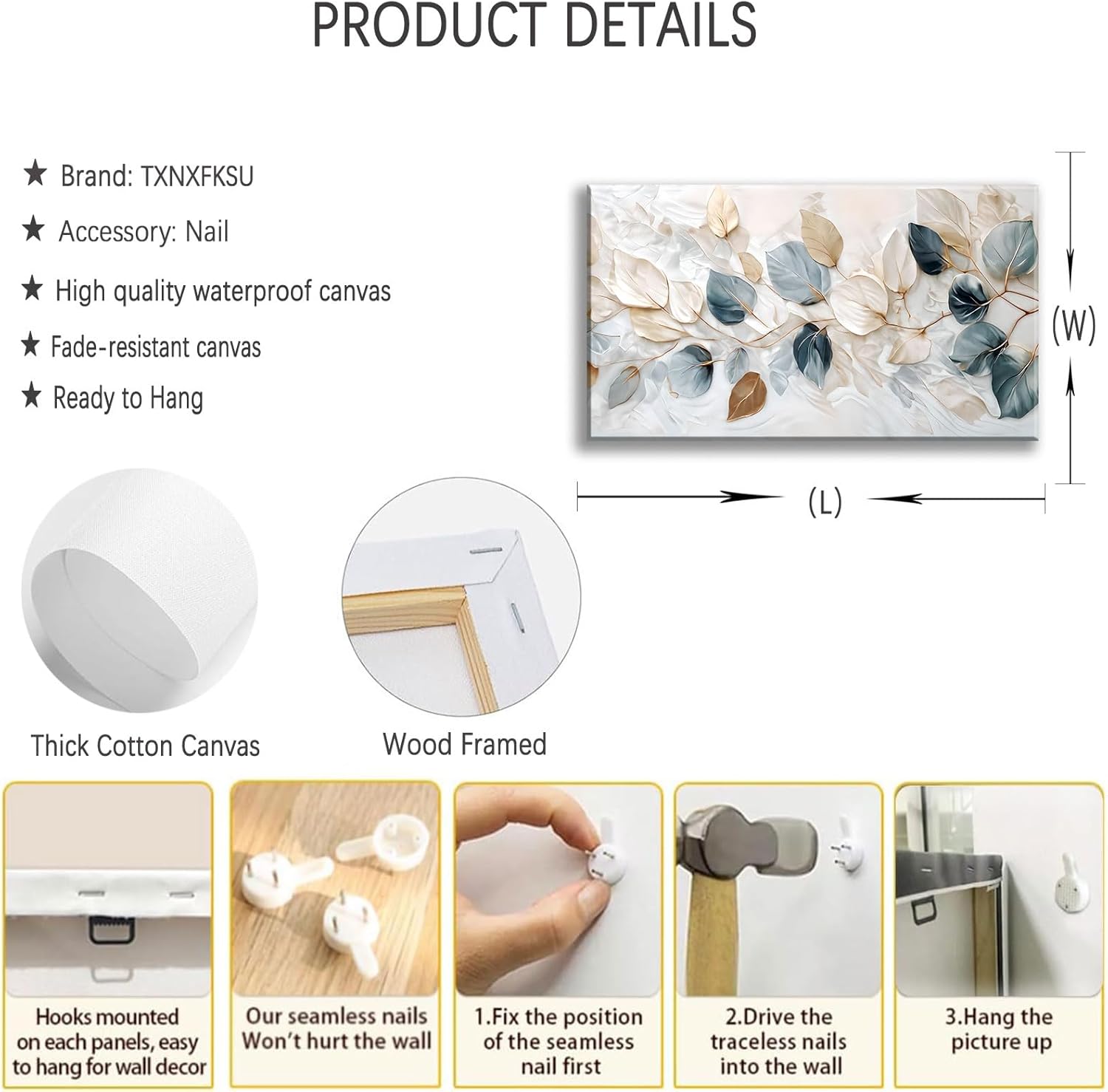 Large Living Eucalyptus Leaf Canvas Wall Art Teal White Botanical Abstract Decor painting Pictures Modern Nordic Plant Flowers Posters Prints for Bathroom Bedroom Office Hallway Home Decoration