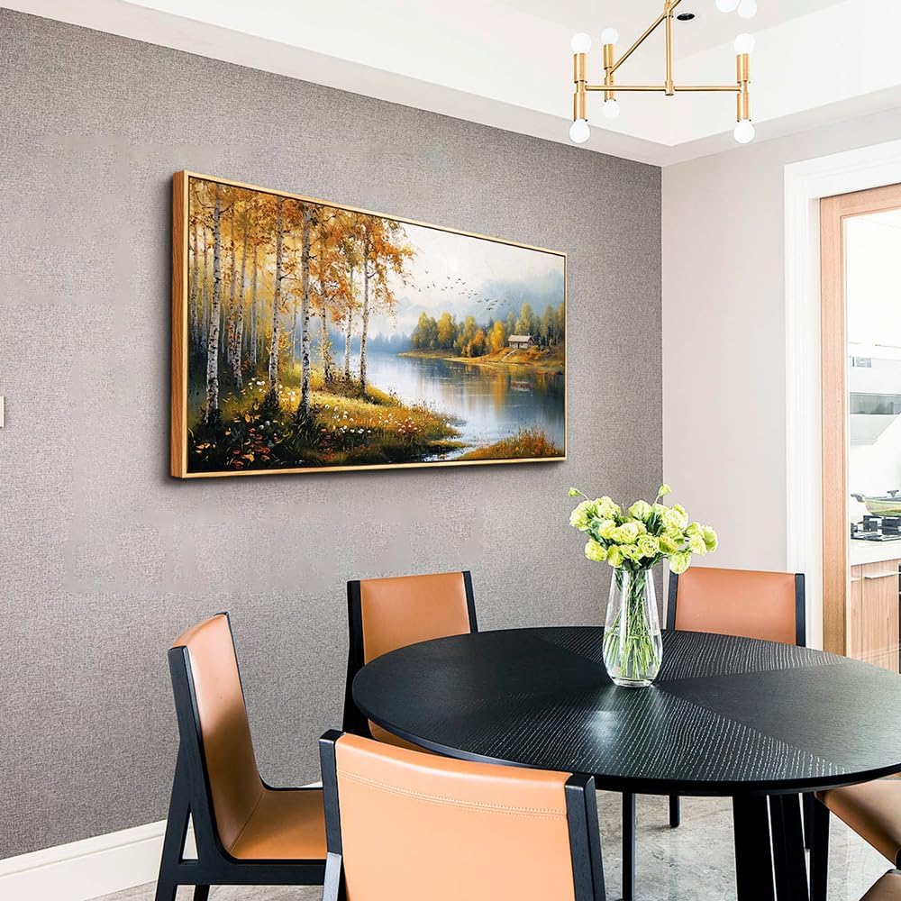 ERQINHUA Canvas Printing Wall Art Large Wall Decor For Living Room Restaurant Forest Landscape Painting Lakeside Watercolour Wall Pictures Office Mural Farmhouse Home Decor 20x40 Inches Wood Framed