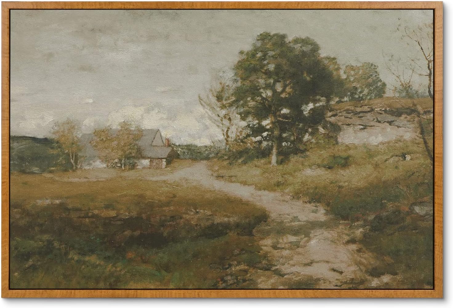 InSimSea Framed Canvas Wall Art Vintage Decor, Landscape Wall Art, Meadow with Flowers Art, Modern Farmhouse Decor, Cottagecore Bedroom Bathroom Office Decorations, 24"x36"