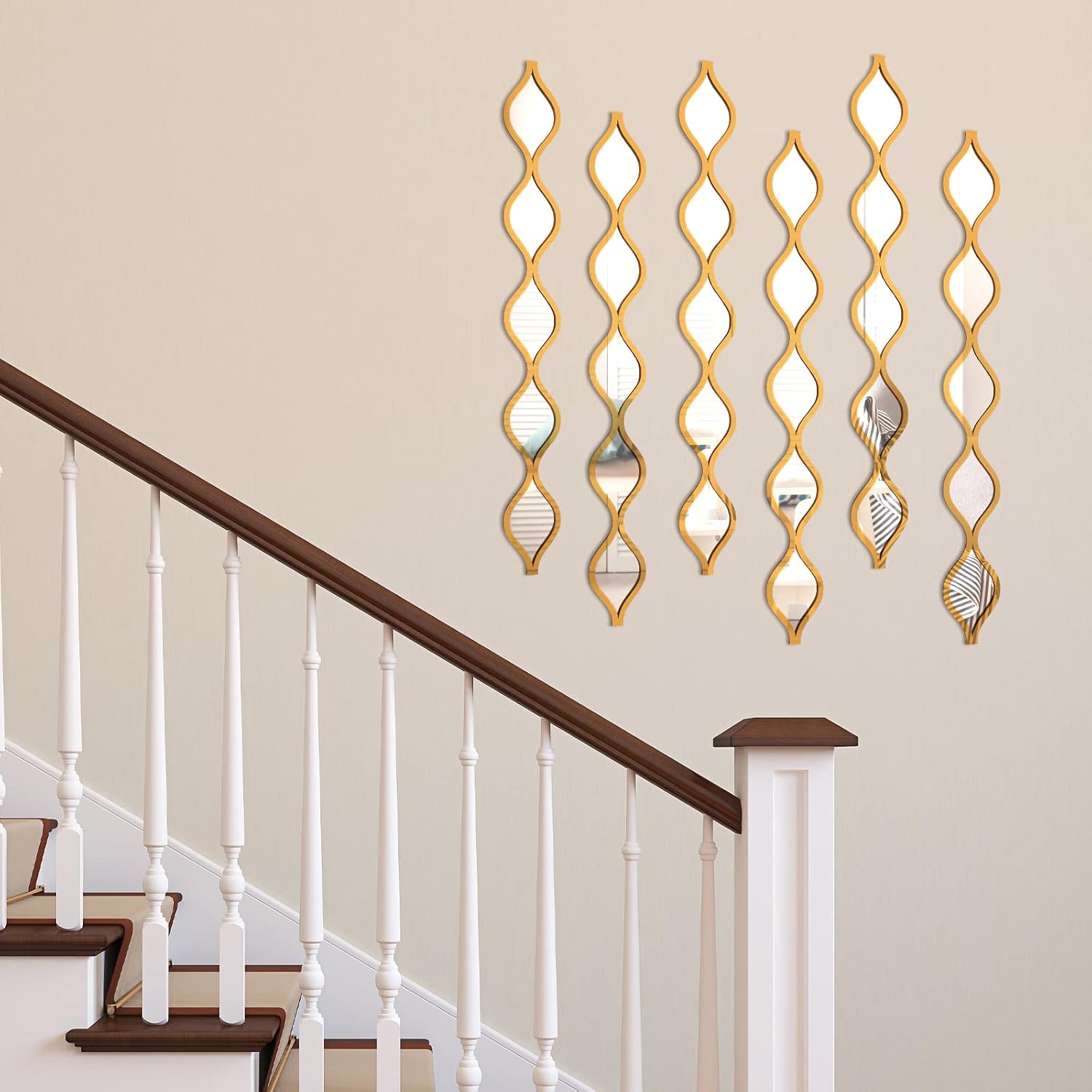 Yulejo 6 Pcs Acrylic Teardrop Mirror Decor - Narrow Wall Decor Boho Vintage Wall Art for Apartment Home Living Room Bathroom Bedroom Hallway (Gold Edge)