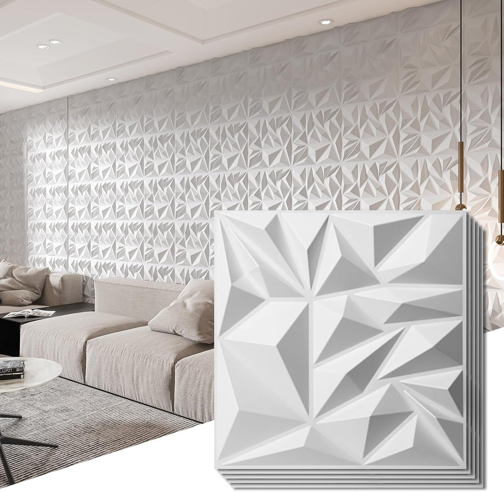 Art3d 33-Pack 3D Wall Panels - Diamond Textured Feature Paneling for Gaming, Living Room, TV Wall - 12 x 12 inch Silver