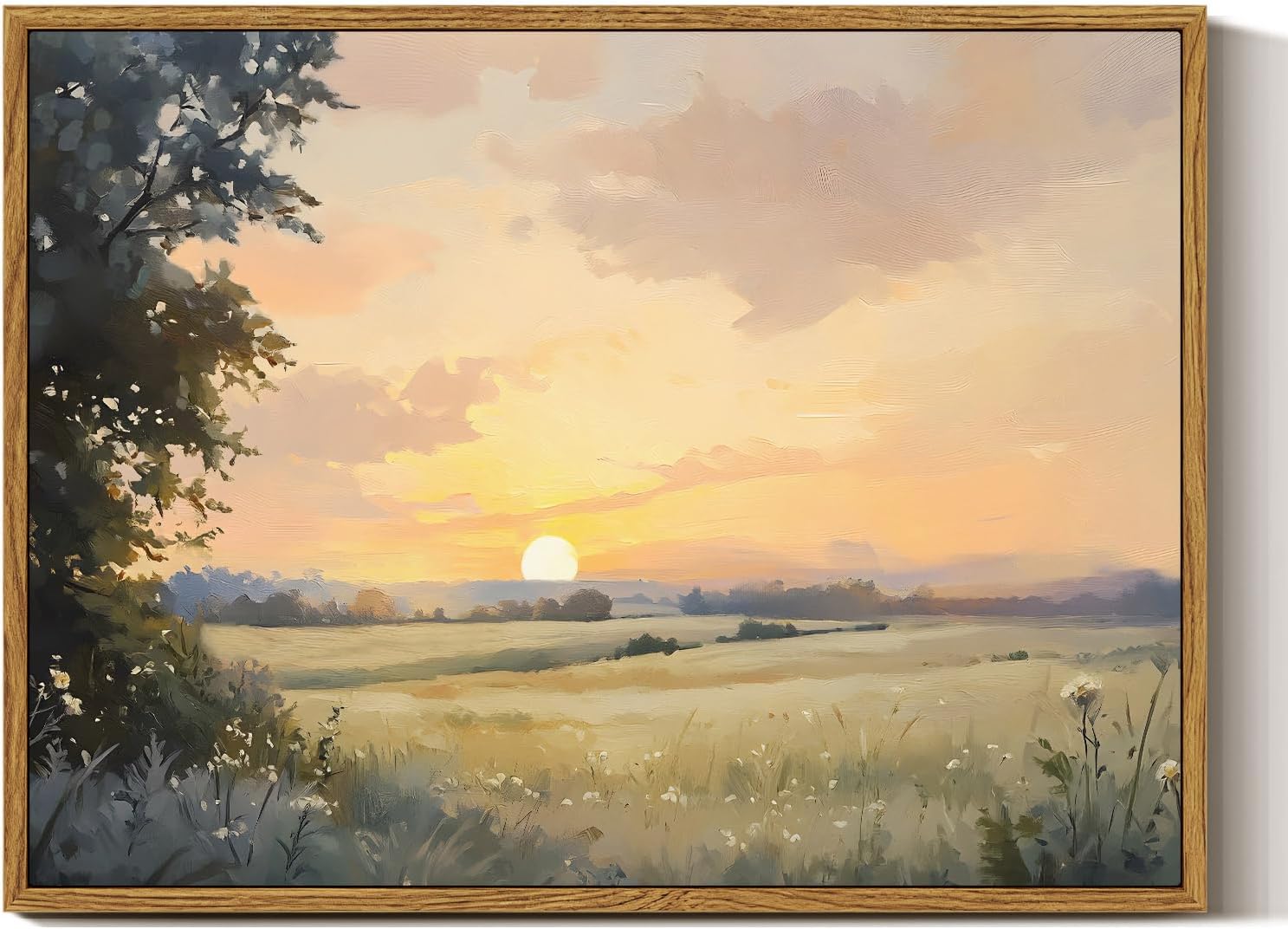 InSimSea Framed Canvas Wall Art Vintage Decor, Landscape Wall Art, Meadow with Flowers Art, Modern Farmhouse Decor, Cottagecore Bedroom Bathroom Office Decorations, 24"x36"