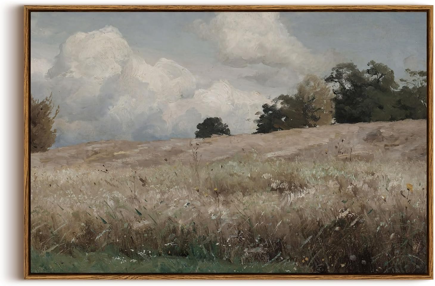 InSimSea Framed Canvas Wall Art Vintage Decor, Landscape Wall Art, Meadow with Flowers Art, Modern Farmhouse Decor, Cottagecore Bedroom Bathroom Office Decorations, 24"x36"