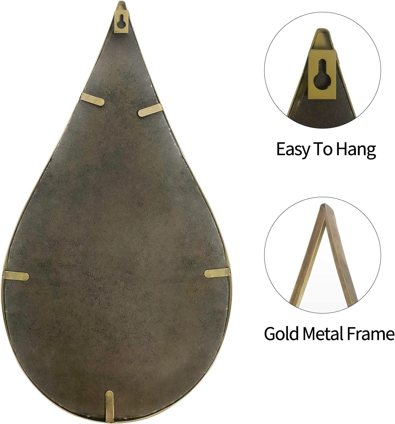 Decorative Mirrors Wall Mounted Mirror Teardrop Shape Metal Frame for Bedroom Living Dining Room Entryway Bathroom Vanity (Rusty Vintage Gold, 4-Pack)