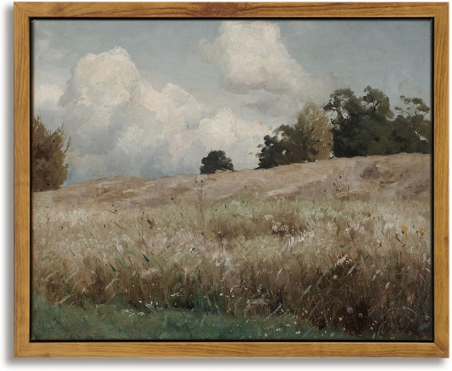 InSimSea Framed Canvas Wall Art Vintage Decor, Landscape Wall Art, Meadow with Flowers Art, Modern Farmhouse Decor, Cottagecore Bedroom Bathroom Office Decorations, 24"x36"