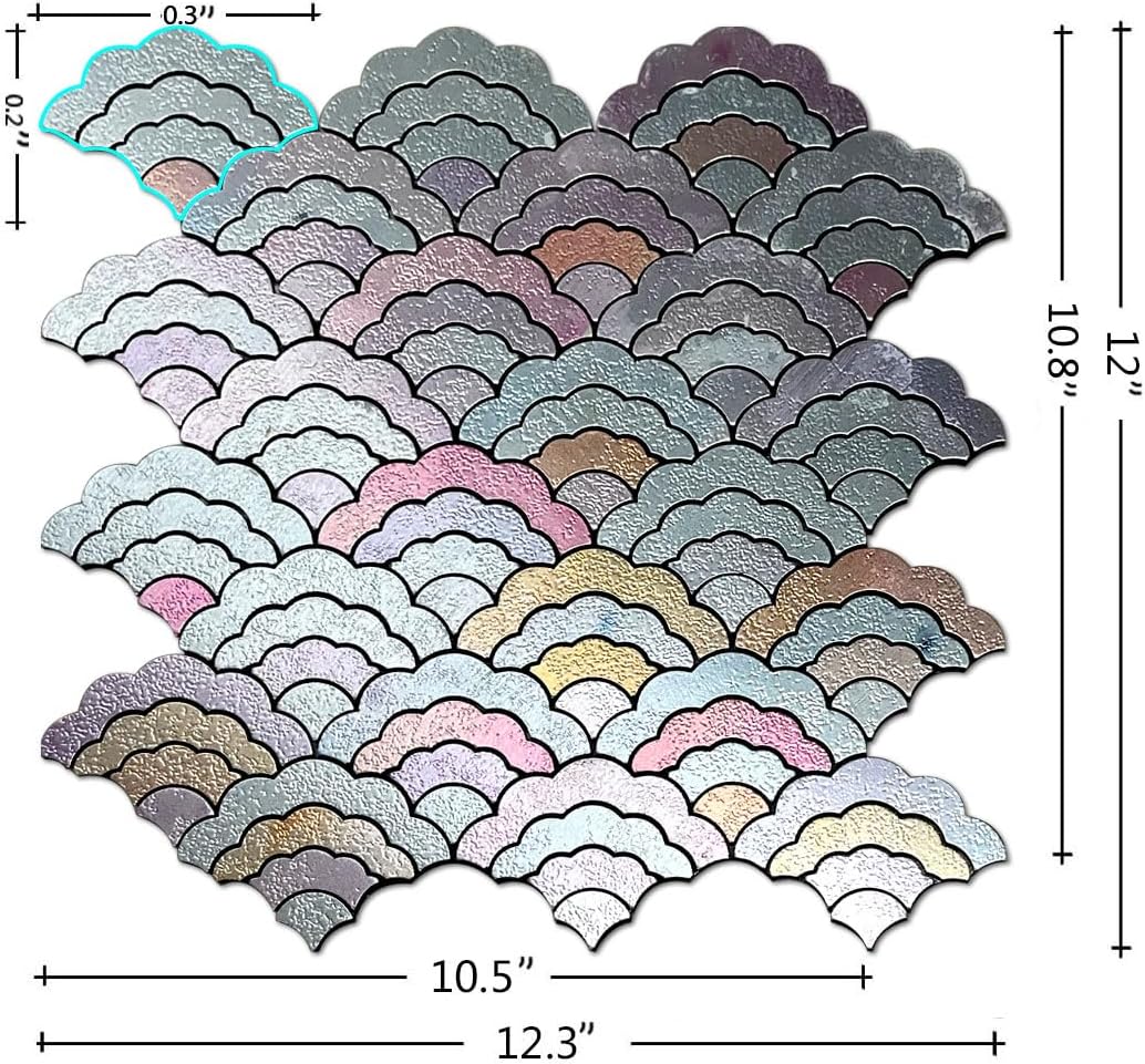 XUANINY 11-Sheet Peel and Stick Metal Backsplash Tiles, Self Adhesive Cloud-Shaped Aluminum Mosaic 3D Wall Sticker for Kitchen Bathroom Living Room Decor (Printing Multicolor, 11)