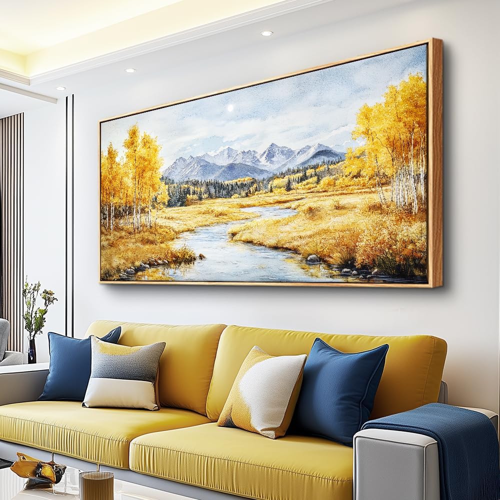 ERQINHUA Canvas Printing Wall Art Large Wall Decor For Living Room Restaurant Forest Landscape Painting Lakeside Watercolour Wall Pictures Office Mural Farmhouse Home Decor 20x40 Inches Wood Framed