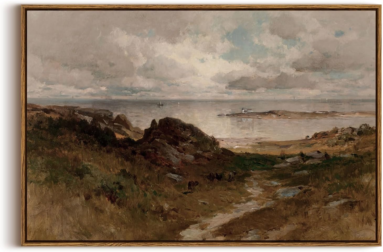 InSimSea Framed Canvas Wall Art Vintage Decor, Landscape Wall Art, Meadow with Flowers Art, Modern Farmhouse Decor, Cottagecore Bedroom Bathroom Office Decorations, 24"x36"