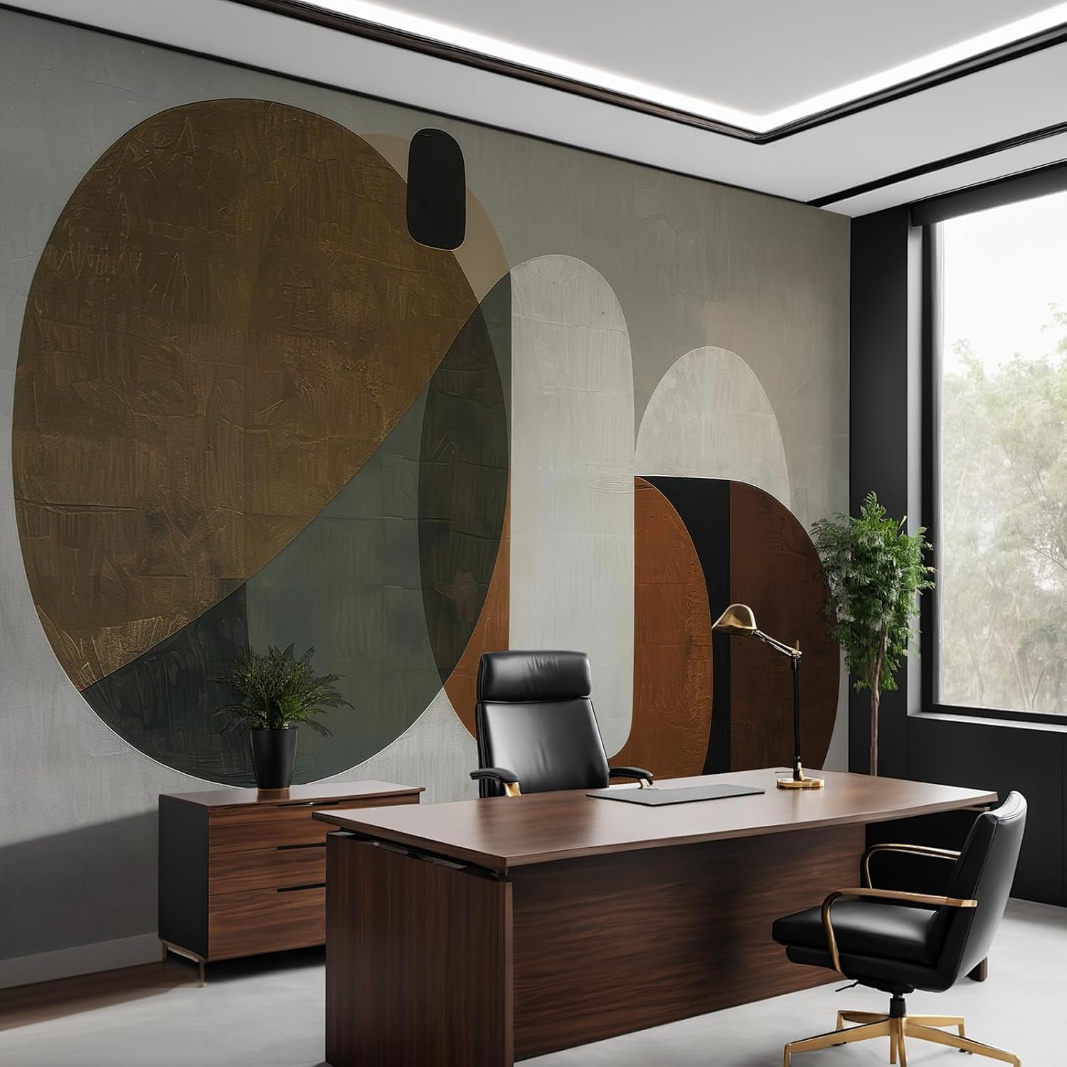 Zeeko Modern Abstract Geometrical Wall Mural Peel and Stick (148" W x 110" H) Mid Century Canvas Waterproof Self Adhesive Removable Wallpaper for Bedroom Living Room Office Art Decor