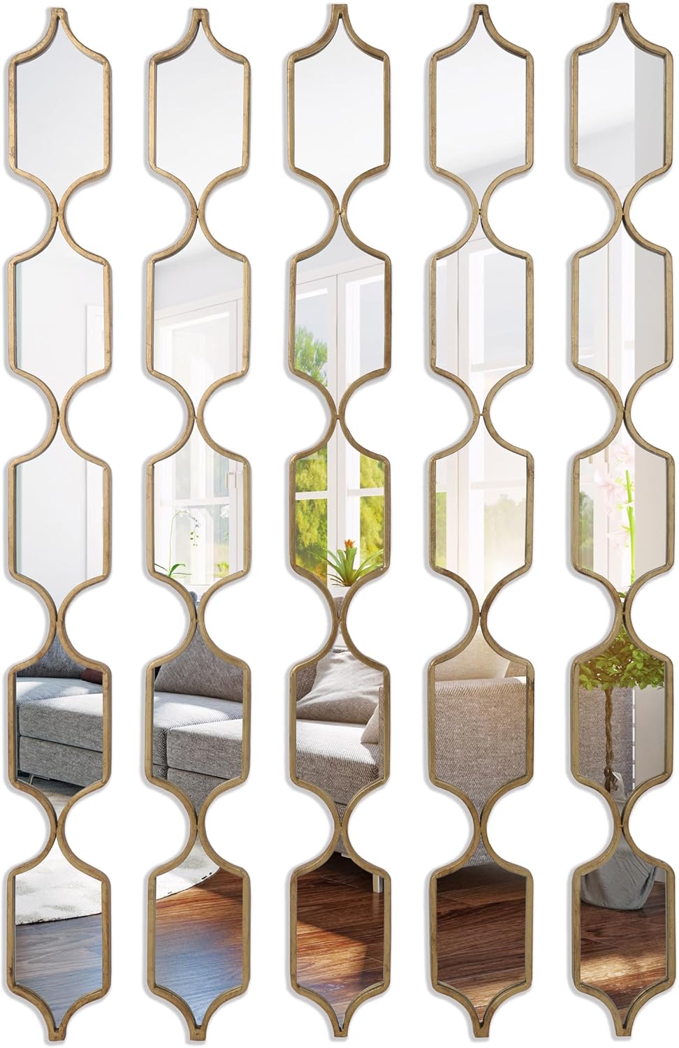 Tear Drop Mirror Wall Decor Set of 5, Gold Living Room Mirror Sets, Decorative Long Skinny Mirrors for Wall