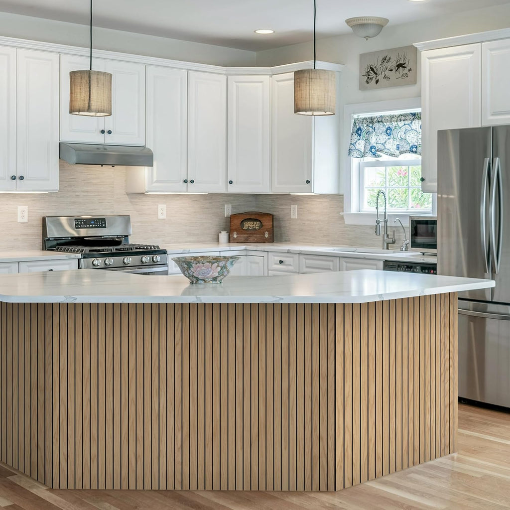 4-Piece Wood Slat Wall Panel for Interior Wall Decor Noise Cancelling 47.2" x 23.6" Peel and Stick Acoustic Decorative 3D Sound Absorbing Wall Paneling, Natural Oak