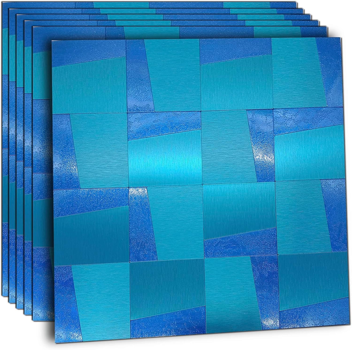 XUANINY Peel and Stick Metal Backsplash Tiles, Self Adhesive Aluminum Mosaic 3D Wall Sticker for Kitchen Bathroom Brushed Grey Decor (11.81"x11.81") (10 Triangle Brushed Silver)