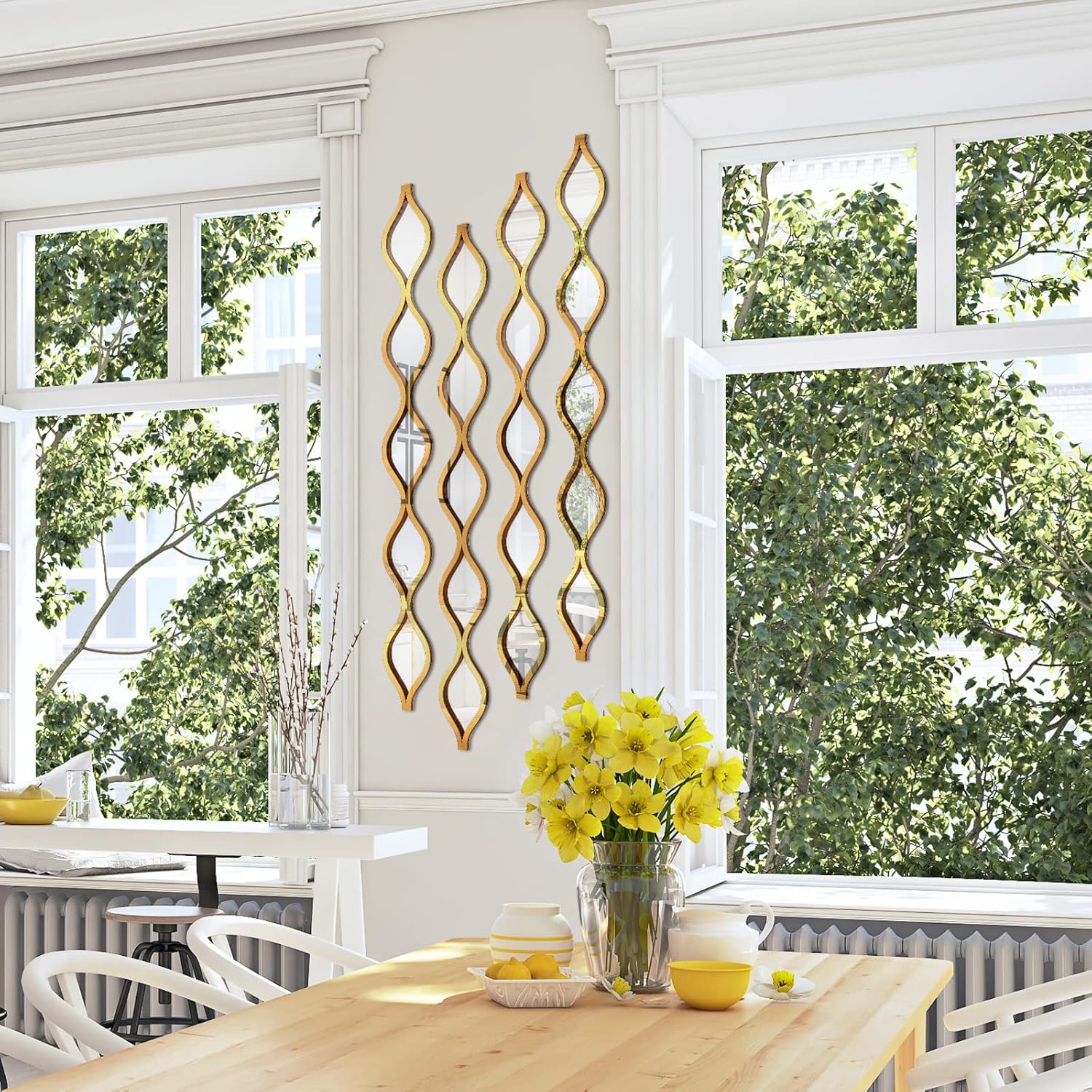 Yulejo 6 Pcs Acrylic Teardrop Mirror Decor - Narrow Wall Decor Boho Vintage Wall Art for Apartment Home Living Room Bathroom Bedroom Hallway (Gold Edge)