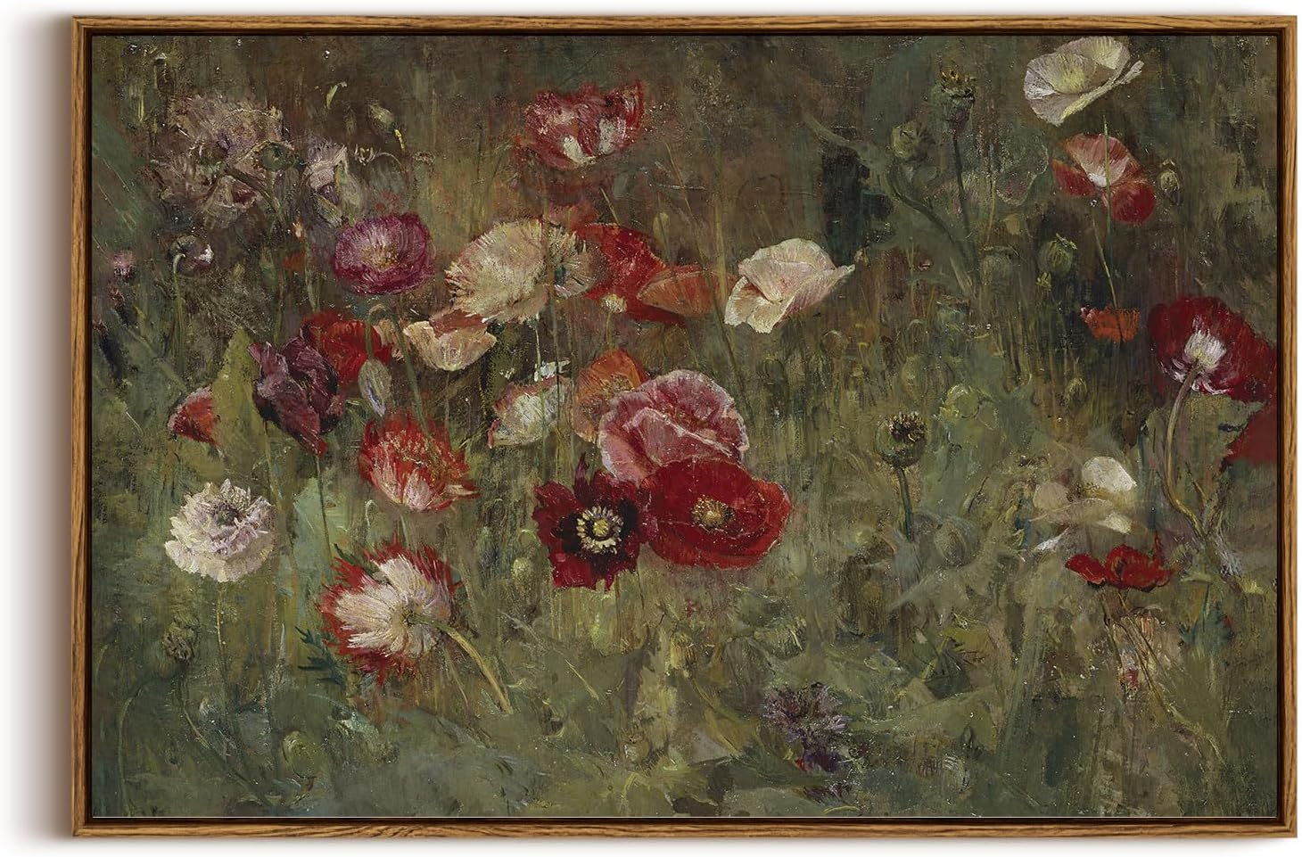 InSimSea Framed Canvas Wall Art Vintage Decor, Landscape Wall Art, Meadow with Flowers Art, Modern Farmhouse Decor, Cottagecore Bedroom Bathroom Office Decorations, 24"x36"