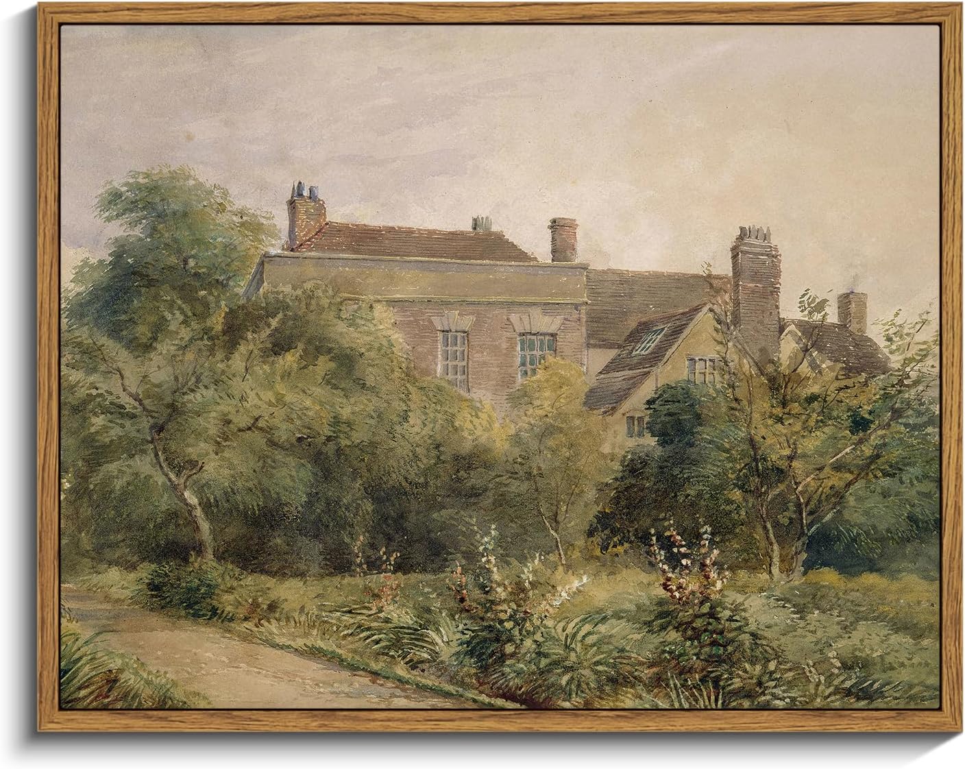 InSimSea Framed Canvas Wall Art Vintage Decor, Landscape Wall Art, Meadow with Flowers Art, Modern Farmhouse Decor, Cottagecore Bedroom Bathroom Office Decorations, 24"x36"